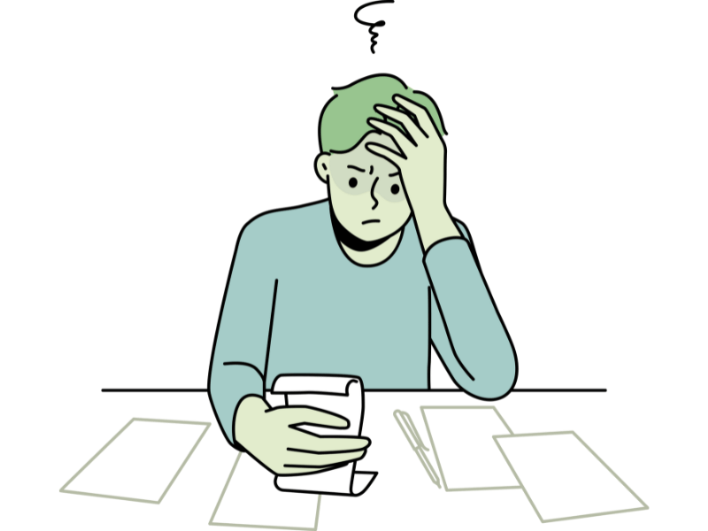 Frustrated medical professional reviewing patient billing documents